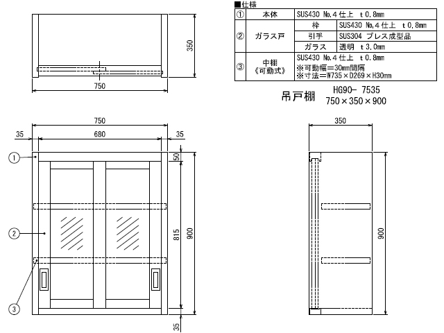 内祝い シンコー 吊戸棚 両面ガラス戸 W1200 D600 H900 mm HGW90-12060