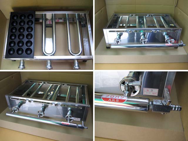 オンラインショップ AKS 銅たこ焼機 18穴 Bタイプ 3連 LPガス